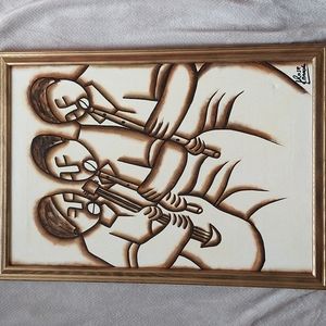 Original signed oil painting African artist Rose Kamoto jazz musicians framed